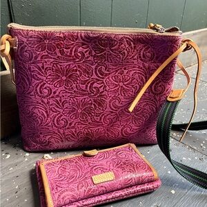Consuela Tooled Leather Mena Downtown Crossbody & matchingg wallet